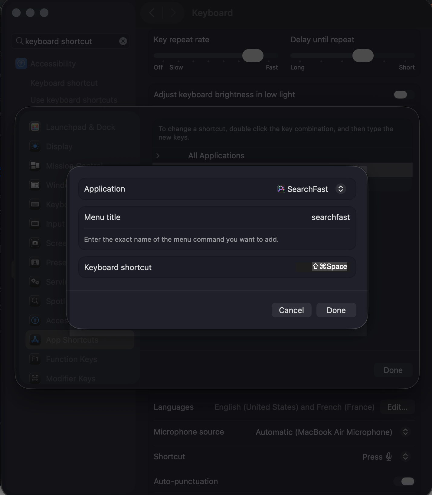 Keyboard shortcut demonstration showing cmd+shift+space activation